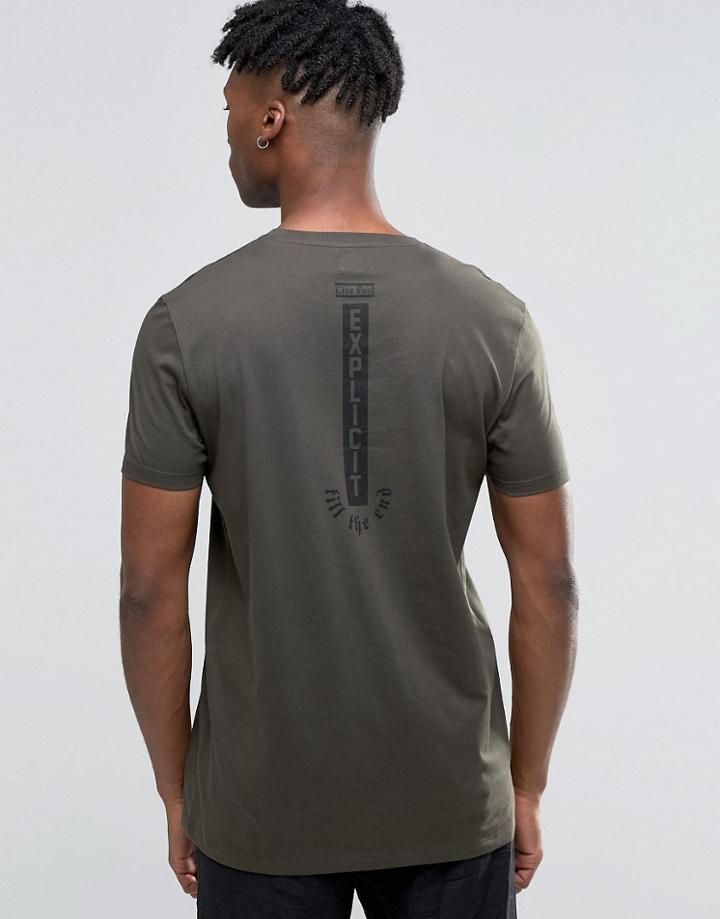 Asos Longline T-shirt With Explicit Spine Print - Green