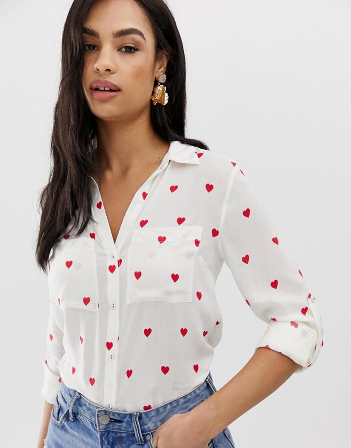 Oasis Shirt In Heart Print - White