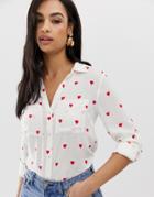 Oasis Shirt In Heart Print - White