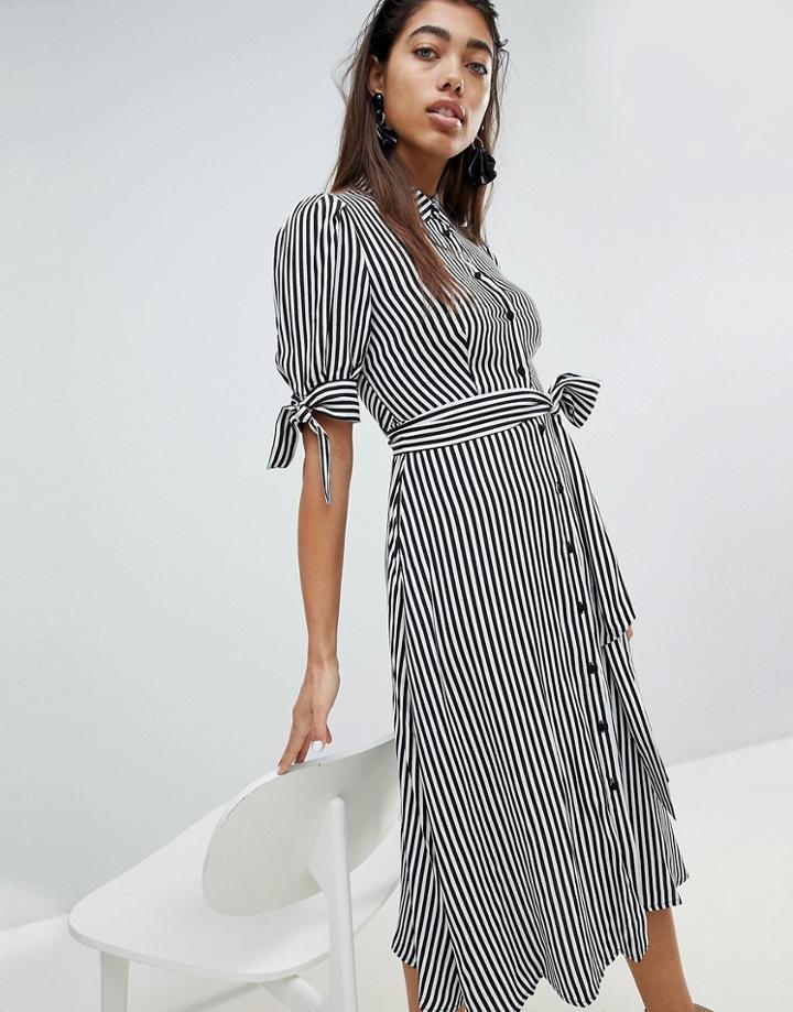 Mango Stripe Tie Waist Detail Shirt Dress - Multi