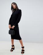 Asos Design Midi Dress With Self Fabric Belt - Black