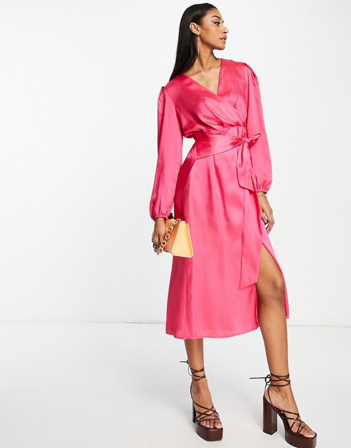 River Island Tie Front Midi Dress In Pink