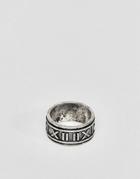Asos Design Ring With Roman Numerals In Burnished Silver Tone