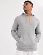 Asos Design Hoodie In Gray Marl With Neon Orange Drawcords