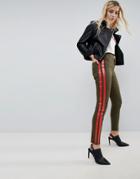 Asos Deconstructed Skinny Pants With Side Stripe In Khaki - Green