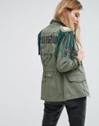 Replay Hollywood Army Jacket With Stud And Fringing - Green