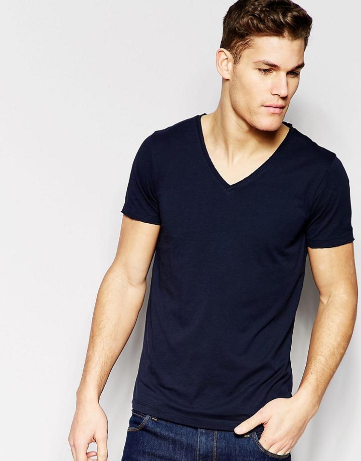 Boss Orange T-shirt With V Neck Regular Fit In Navy - Navy