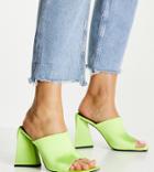 Asos Design Wide Fit Nyla Heeled Mules In Lime-green