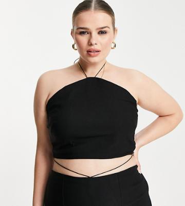 Vesper Plus Halterneck Longline Crop Top In Black - Part Of A Set