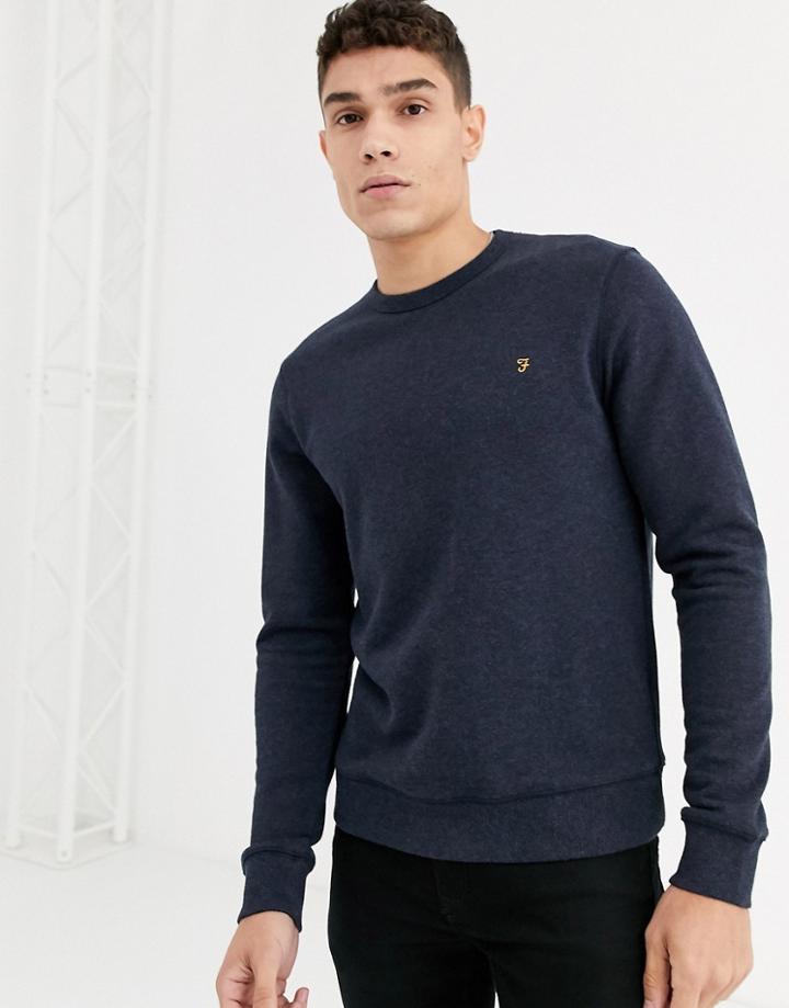 Farah Tim Crew Neck Marl Sweat In Navy