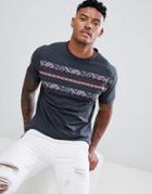 Boohooman T-shirt With Geo-tribal Embroidery In Black Wash - Black