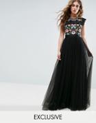 Needle And Thread Lace Embroidered Maxi Dress With Flutter Sleeves - Black