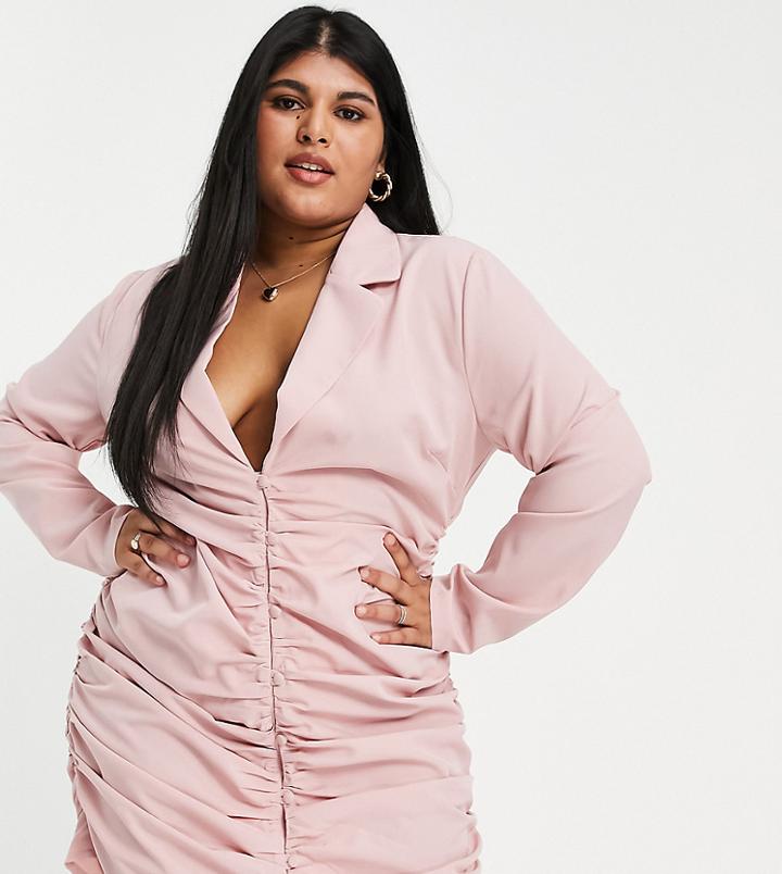 Saint Genies Plus Ruched Skirt Blazer Dress In Light Pink