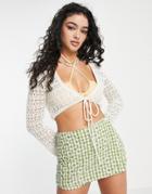 Stradivarius Crochet Micro Cardigan In Beige-neutral