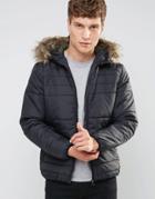 Jack & Jones Padded Jacket With Faux Fur Hood - Black