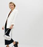 Bershka Longline Double Breasted Blazer In White - White