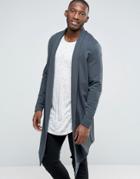 Asos Longline Waterfall Cardigan In Reverse Loopback - Green