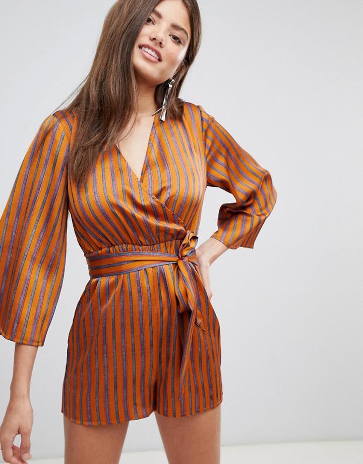 Fashion Union Romper With Tie Waist - Orange