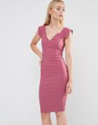 City Goddess V Neck Pencil Midi Dress - Pink