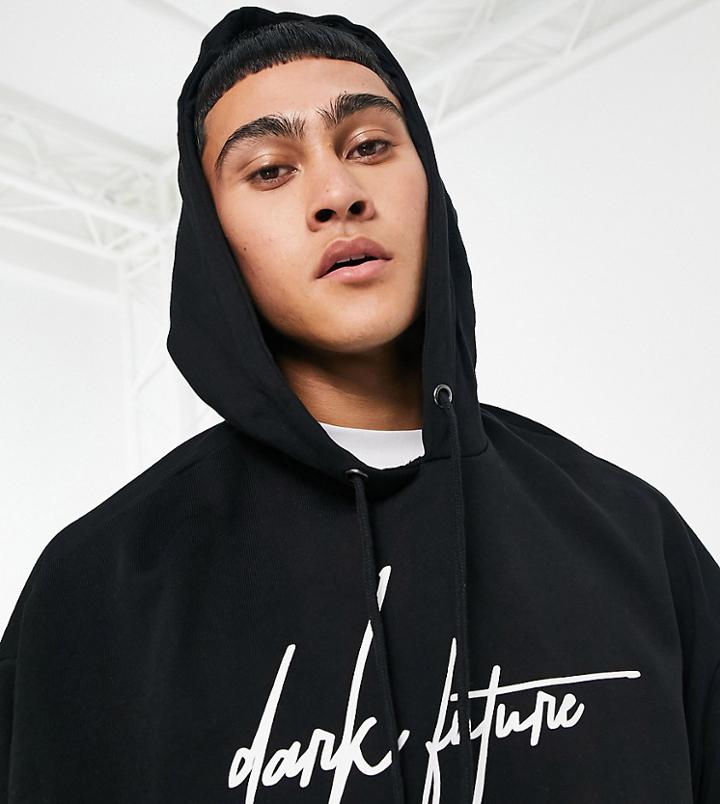 Asos Dark Future Set Oversized Hoodie In Black With Logo Print