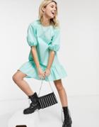 Topshop Poplin Mini Dress In Pale Mint-green