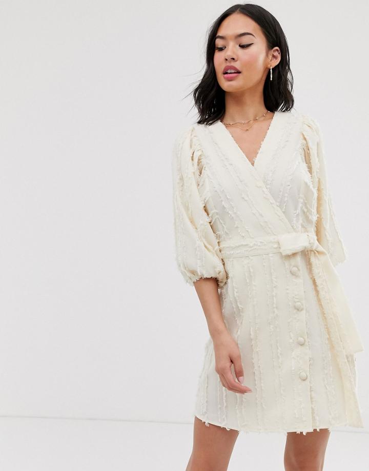 Moon River Volume Sleeve Wrap Mini Dress-cream