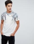 Solid T-shirt With Leaf Print - Cream