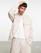 Asos Design Oversized Dressy Track Jacket In Beige - Part Of A Set-neutral