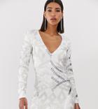 Starlet Allover Embellished Plunge Front Mini Dress In White