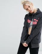 Puma Zip Front Hoodie With Coral Logo - Gray