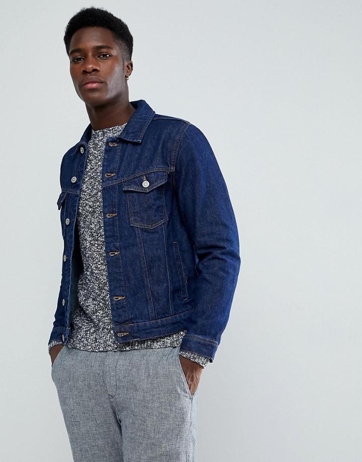 Mango Man Denim Jacket In Dark Wash - Blue