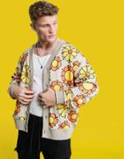 Asos Design Oversized Jersey Cardigan In Beige With All-over Flower Print-pink