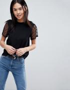Asos T-shirt With Pretty Dobby Sleeve - Black