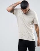 Asos Longline T-shirt In Textured Fabric With Distressing - Beige