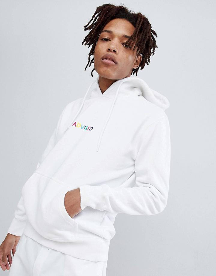 Pull & Bear Hoodie In White With Colored Embroidery - White