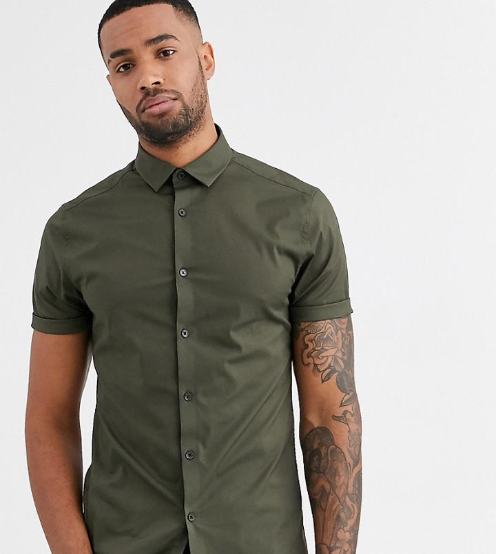 Asos Design Tall Smart Skinny Fit Shirt In Khaki