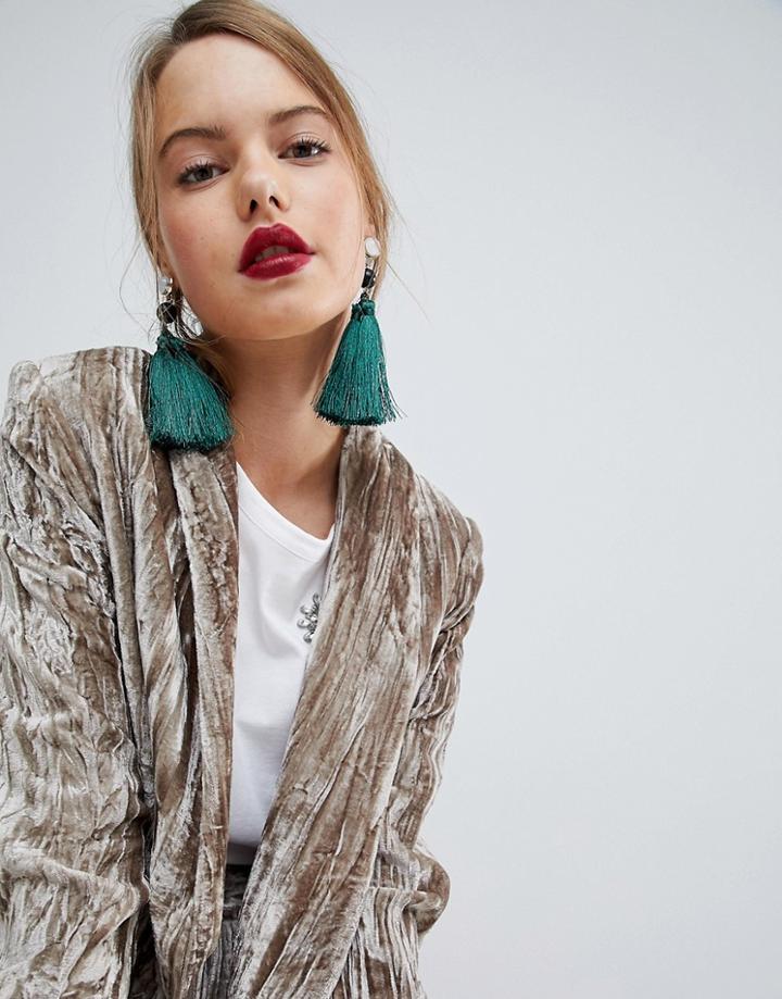 Asos Xl Pearl And Tassel Drop Earrings - Green