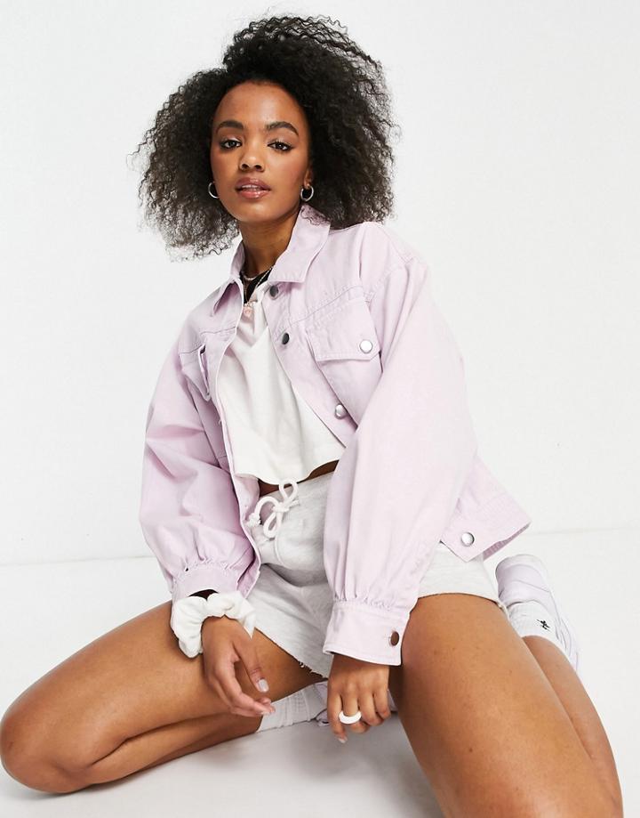 Asos Design Oversized Acid Wash Jacket In Lilac-purple