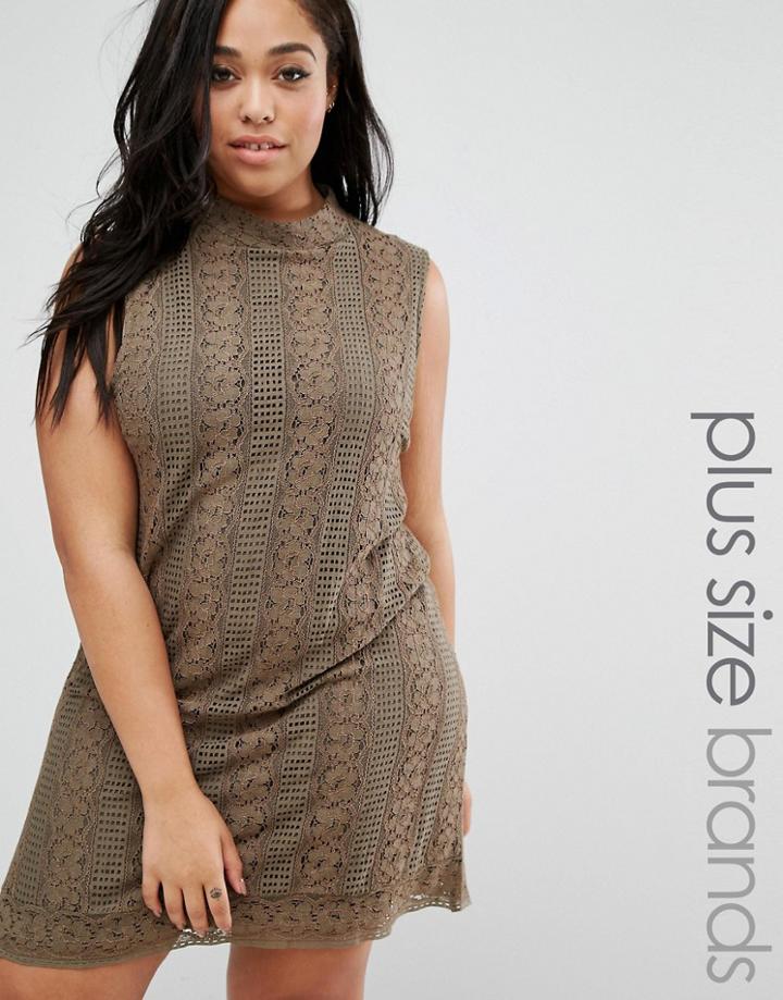 Elvi Plus Lace Dress With High Neck - Green