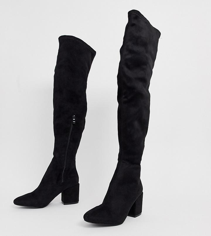 Raid Wide Fit Kola Black Round Toe Over The Knee Boots - Black