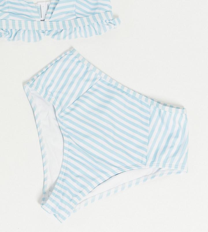 Peek & Beau Fuller Bust Exclusive High Waist Bikini Bottoms In Blue Stripe-blues