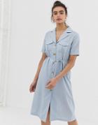Emory Park Shirt Midi Dress With Lapel Collar-gray