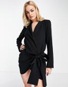 Asos Design Side Tie Tux Mini Dress With Cowl Back Detail-black