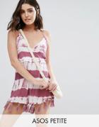 Asos Petite Beach Romper In Tie Dye With Tassle Trim - Multi