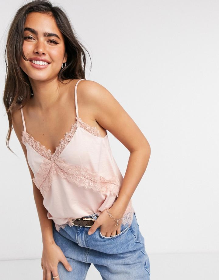 River Island Lace Detail Cami In Cream-white