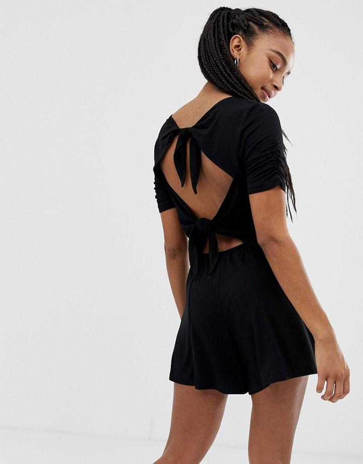 Asos Design Tea Romper With Bow Back-black