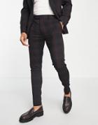 Asos Design Super Skinny Suit Pants In Burgundy And Black Tartan-red