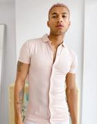 Asos Design Organic Button Through Jersey Shirt In Washed Peach-pink