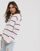 Asos Design Long Sleeve Top With Cuff Detail In Stripe-multi