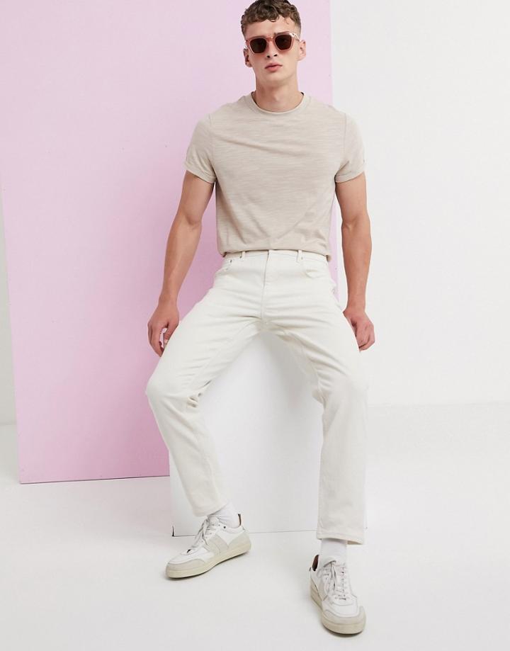 Asos Design Tapered Jeans In Ecru-cream